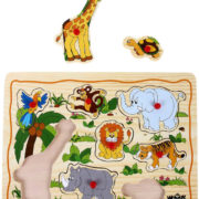 WOODY DŘEVO Baby puzzle vkládací na desce s úchyty 8 dílků různé druhy