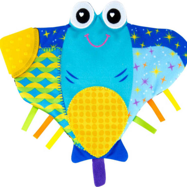 LAMAZE Baby závěsný rejnok rybka textilní šustící s kousátkem pro miminko