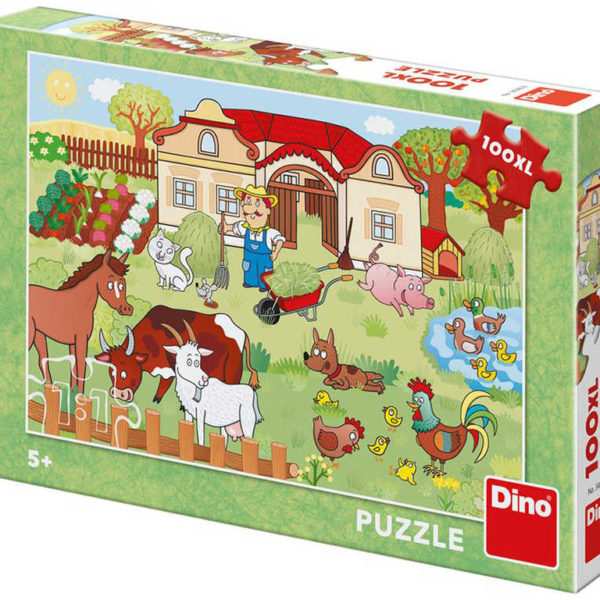 DINO Puzzle XL Zvířátka na statku 100 dílků 47x33cm skládačka v krabici