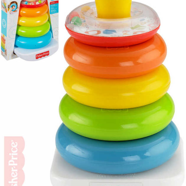 FISHER PRICE Baby kroužky na tyči navlékací pyramida duhová s kuličkami plast