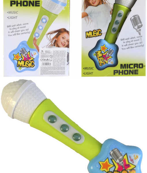 Mikrofon dětský plastový holčičí 22cm na baterie Světlo Zvuk na kartě
