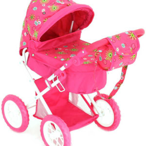 Kočárek pro panenku miminko 56x36x64cm růžový s taškou na držadlo