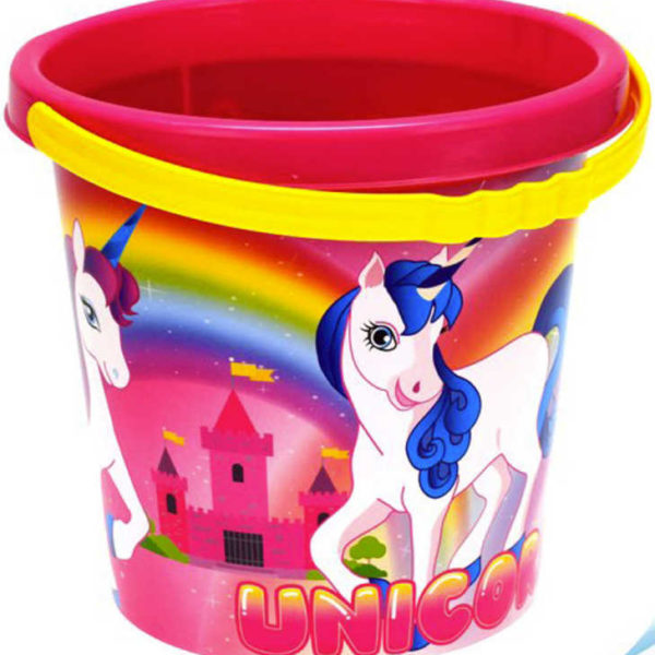Baby kbelík na písek jednorožec 17cm holčičí růžový s obrázkem Unicorn