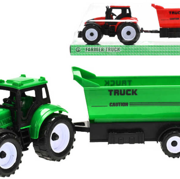 Traktor farmářský set s vlečkou 29cm na setrvačník 2 barvy plast