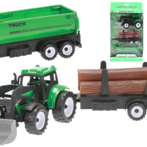 Traktor s přední lžící 17cm na setrvačník set se 2 přívěsy 3 druhy plast