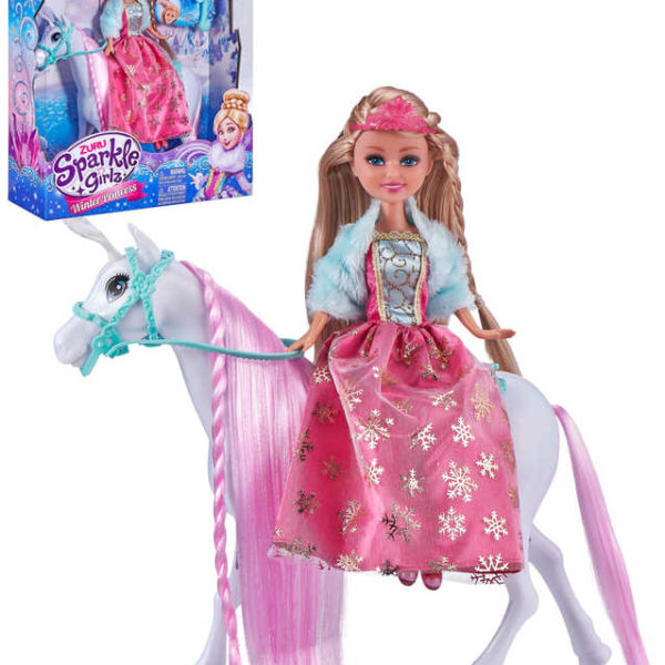 Sparkle Girlz panenka zimní princezna set s koníkem a doplňky v krabici