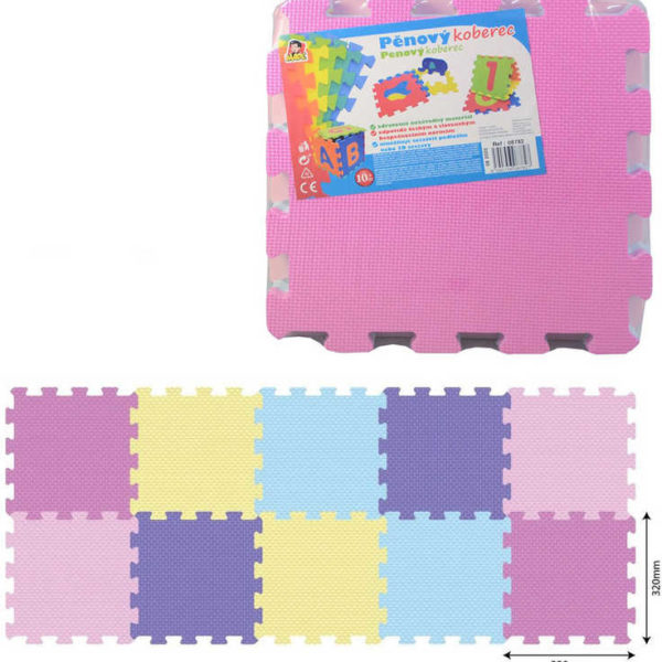 Baby puzzle soft pěnové barevné set 10ks měkké bloky 32x32cm na zem