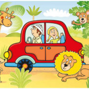 DINO Baby puzzle 24 dílků Červeným autem na safari skládačka 66x47cm