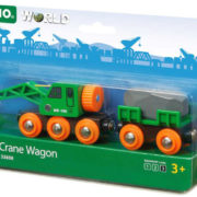 BRIO DŘEVO Set Vagon s nákladem + jeřáb doplněk k vláčkodráze 33698