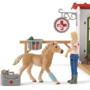 SCHLEICH Veterinární ordinace pro domácí zvířata set s koníkem a veterinářkou plast