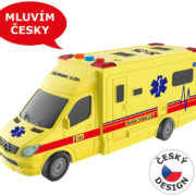 Auto sanitka žlutá na setrvačník 19cm ambulance na baterie Světlo Zvuk CZ