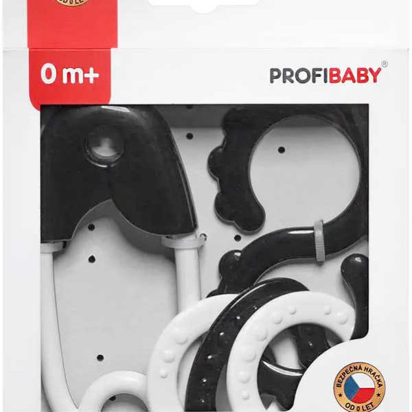 PROFIBABY Baby chrastítko špendlík + osmička ČB v krabici pro miminko plast