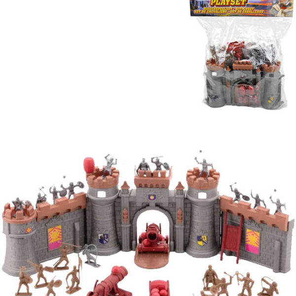 Herní set rytířský figurky plastové s rozkládacím hradem a doplňky v sáčku