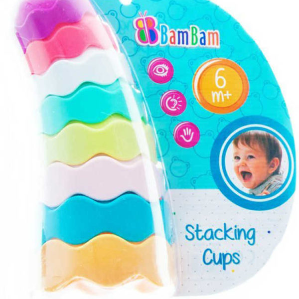 BAM BAM Baby kelímky barevné stohovací set 8ks pro miminko