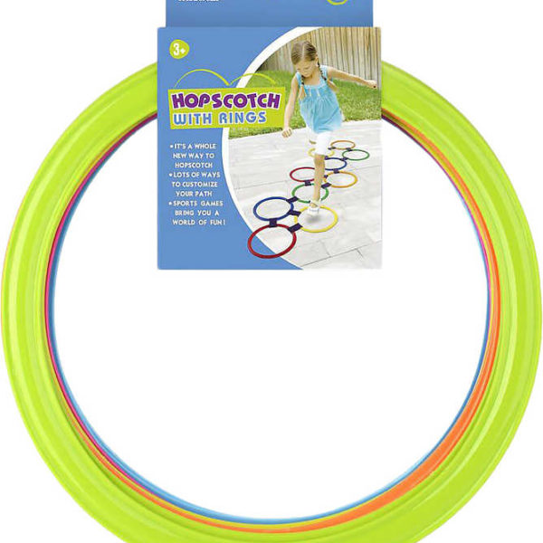 Hra Hopscotch skákací panák set 10 barevných kruhů se spojnicemi plast