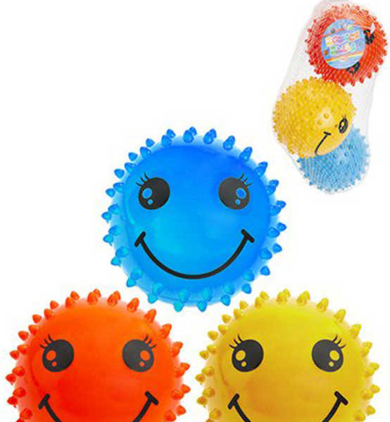 Míčky ježaté veselé 8cm balónek barevný smajlík s bodlinkami set 3ks v sáčku
