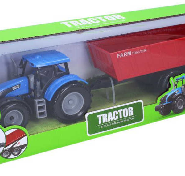 Traktor na setrvačník set s vlečkou 42cm v krabici plast
