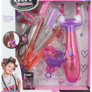Zaplétač s žehličkou na vlasy dětský kadeřnický set na baterie s doplňky