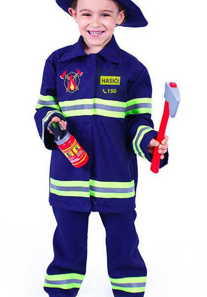 KARNEVAL Šaty hasič vel.L (128-140cm) 8-10 let český potisk CZ *KOSTÝM*