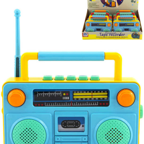Rádio barevné 15cm dětský retro kazeťák na baterie Světlo Zvuk 3 barvy plast