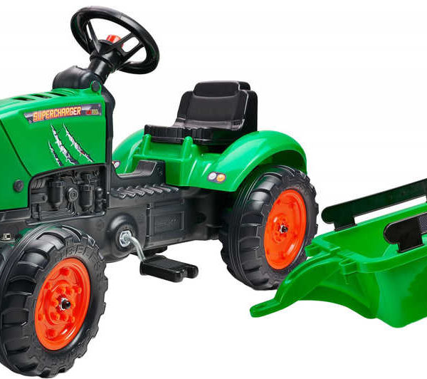 FALK Set baby traktor Super Charger šlapací Zelený vozítko s valníkem