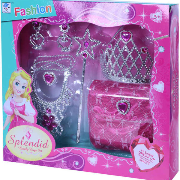 KARNEVAL Sada růžová princezna s kabelkou a korunkou v krabici