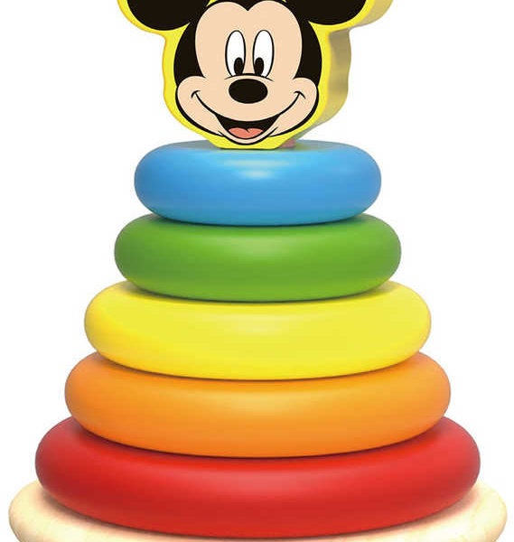 DŘEVO Baby pyramida navlékací věžička s barevnými kroužky Mickey Mouse
