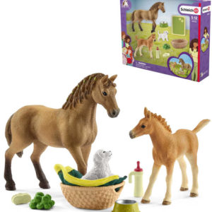 SCHLEICH Quarter kůň a hříbě set se štěňátkem a doplňky plast