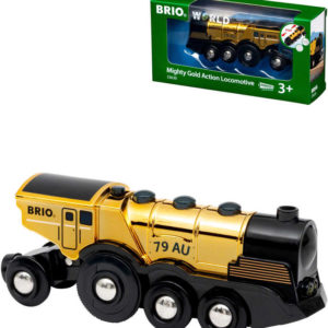 BRIO Mohutná zlatá akční lokomotiva 14cm volný chod / na baterie Světlo Zvuk