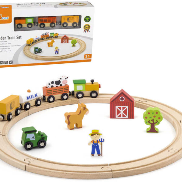 DŘEVO Vláčkodráha set koleje s vláčkem a doplňky 19 dílků *DŘEVĚNÉ HRAČKY*