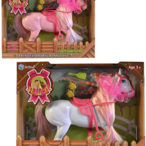 Koník plastový osedlaný 24cm set s doplňky pro princeznu 2 barvy