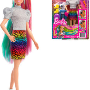 MATTEL BRB Barbie leopardí panenka s duhovými vlasy a doplňky