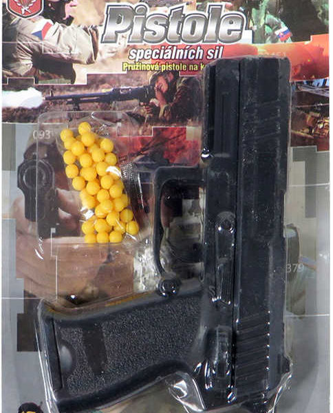 Pistole dětská pružinová kuličkovka set s náboji na kuličky na kartě plast
