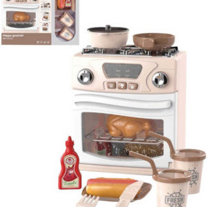 Sporák dětský 16x22cm set s nádobím a potravinami na baterie Světlo Zvuk