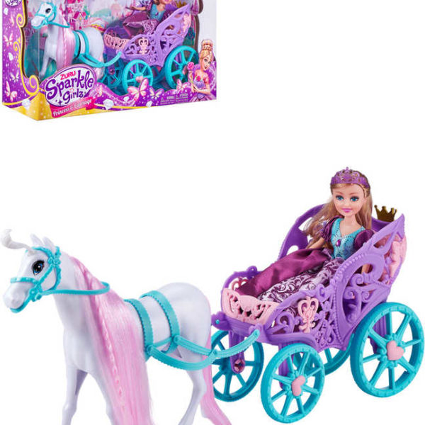 Sparkle Girlz Herní set kočár s koněm + panenka princezna 28cm plast