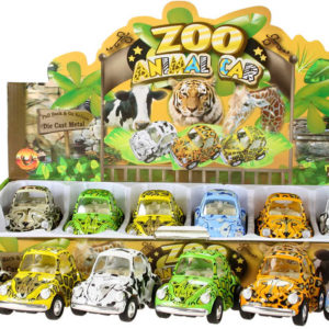 Autíčko kovové 8cm s potiskem ZOO safari volný chod 6 druhů