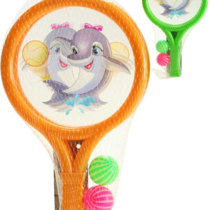 Pálky soft plastové delfíni set se 2 míčky na líný tenis 2 barvy v síťce