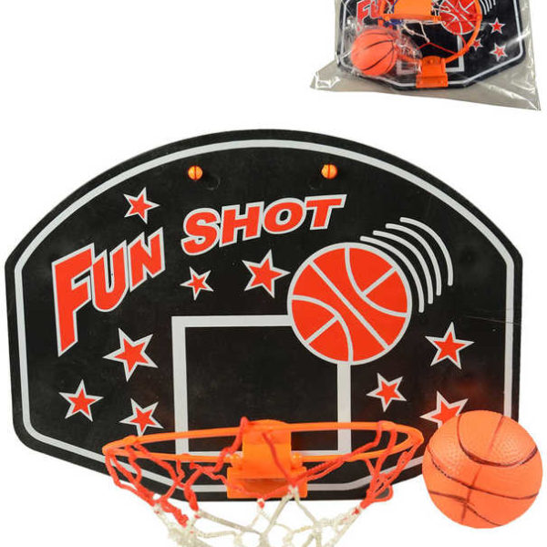 Basketbalový set deska 35x23cm s košíkem a míčem v sáčku