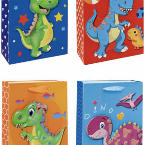 Taška dětská dárková Dinosauři 18x24cm papírová 4 druhy