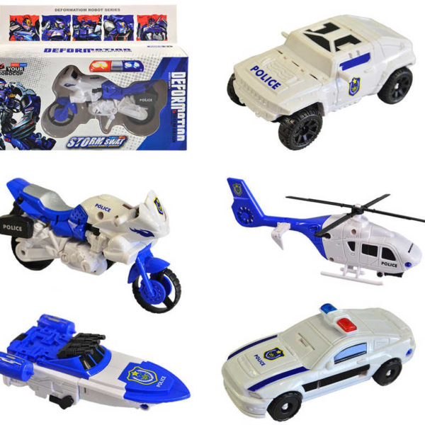 Transformer auto robot 2v1 s přeměnou policie 5 druhů plast