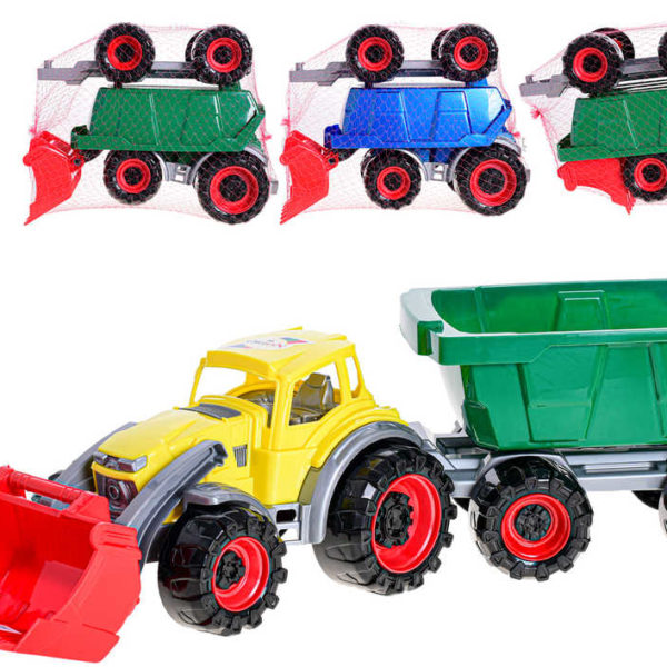 Traktor nakladač barevný 51cm set s přívěsem 4 barvy plast