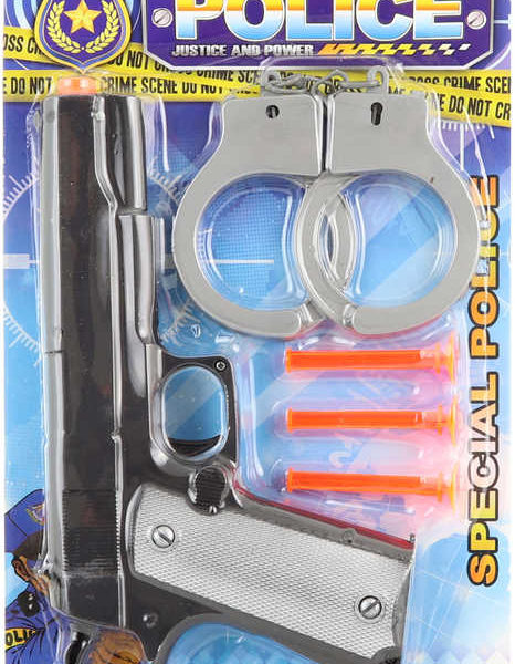 Pistole policejní dětská set s pouty a soft náboji s přísavkou na kartě