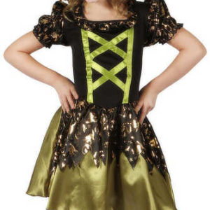 KARNEVAL Šaty čarodějka černozlatá vel. M (120-130cm) 5-9 let *KOSTÝM*