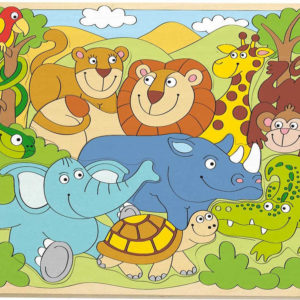 WOODY DŘEVO Puzzle na desce Veselá africká zvířátka skládačka