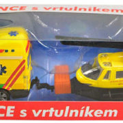 Záchranářský set auto ambulance + vrtulník zpětný chod na baterie kov Světlo Zvuk