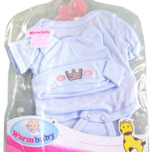 Oblečení pro panenky 42cm set modré body s čepičkou na ramínku v sáčku