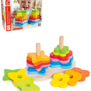 HAPE DŘEVO Baby duha skládací navlékací tvary na tyči *DŘEVĚNÉ HRAČKY*
