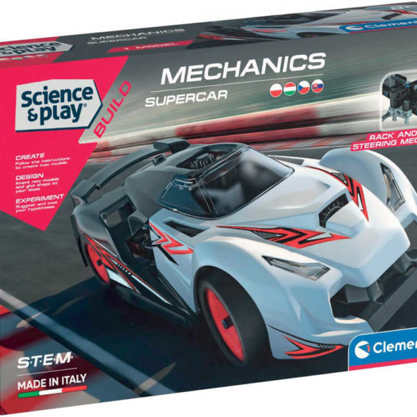 CLEMENTONI Mechanická laboratoř Závodní auto Supercar 100 dílků STAVEBNICE