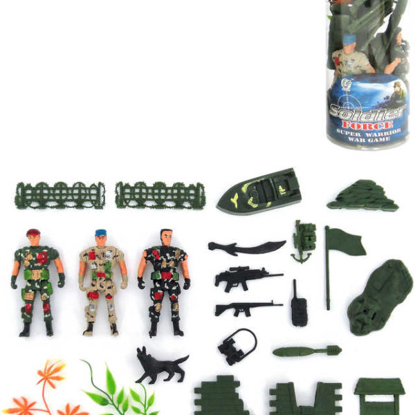 Armáda vojenský herní set 3 figurky vojáci se zbraněmi a doplňky v tubě plast