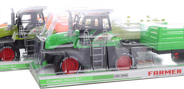 Traktor farmářský set s vlečkou volný chod 48cm 3 barvy plast v blistru